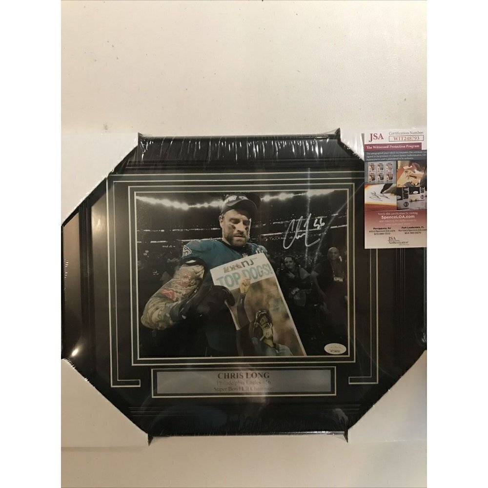Chris Long Autograph Signed Philadelphia Eagles SB LII 8x10 Photo Framed JSA
